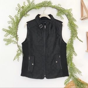 Fate Dark Grey Wool Blend Belted Buckle Quilted Vest with Pockets